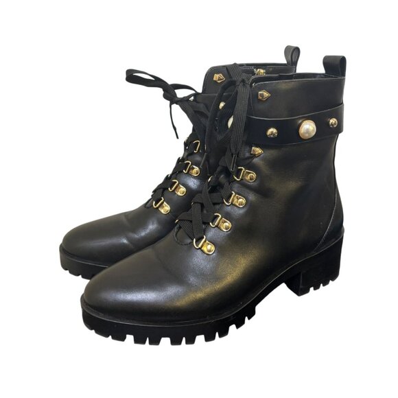 Karl Lagerfeld New Black Ankle Boots With Pearl & Gold Detail Size 9 - Picture 1 of 11